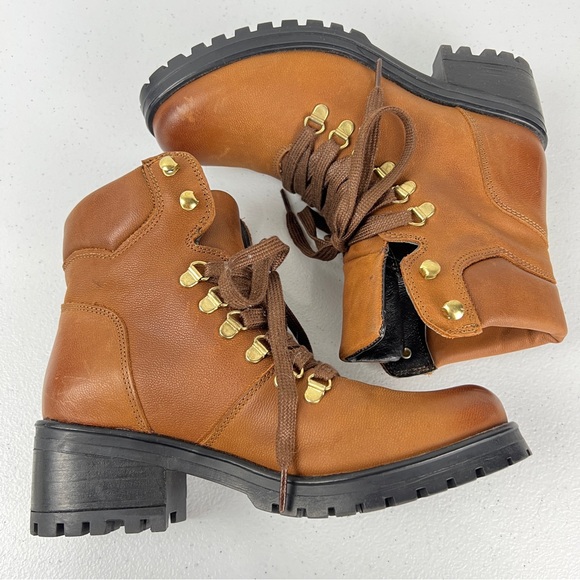 Steve Madden Galway Leather Lace Up Boots Size 8.5 Cognac Brown - Picture 6 of 10